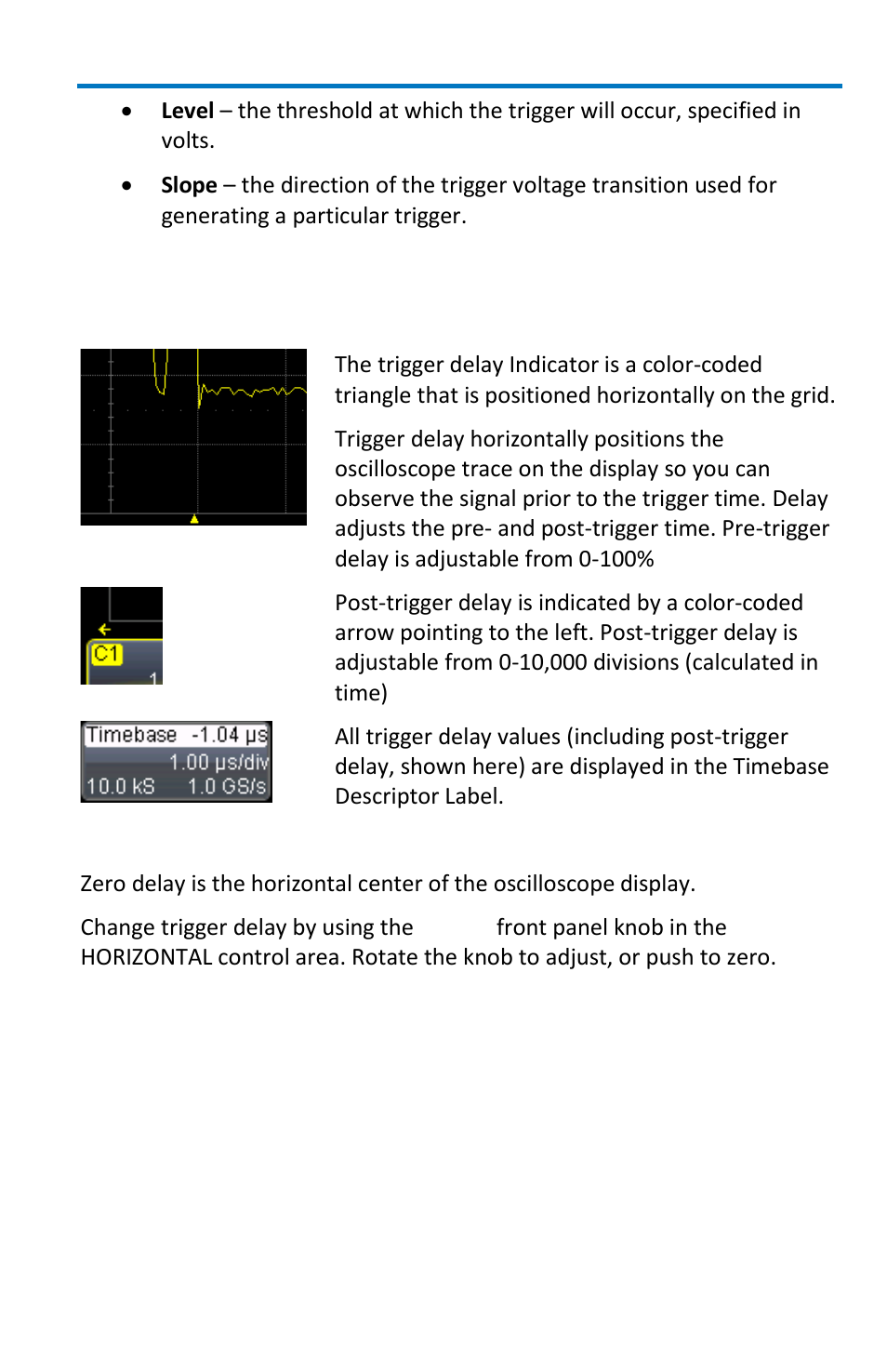Trigger setup, Trigger delay | Teledyne LeCroy WaveSurfer MXs-B Getting Started Manual User Manual | Page 37 / 126