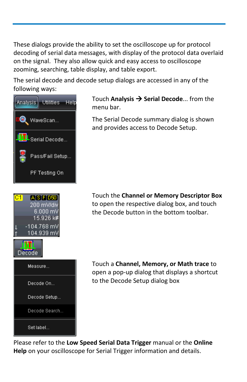 Serial decode and decode setup | Teledyne LeCroy WaveSurfer MXs-B Getting Started Manual User Manual | Page 44 / 126