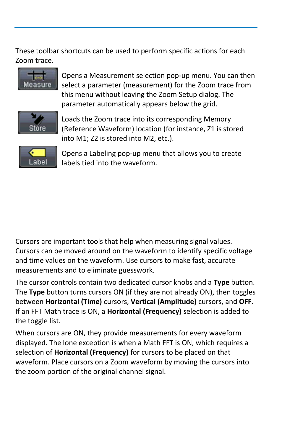 Analyzing waveforms, Measuring with cursors | Teledyne LeCroy WaveSurfer MXs-B Getting Started Manual User Manual | Page 50 / 126