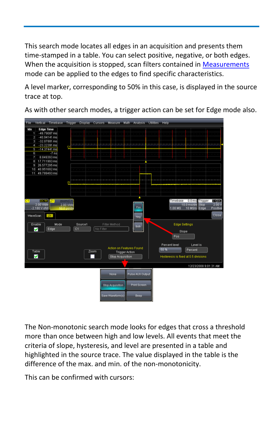 Edge, Non-monotonic, Edge mode | Non-monotonic mode | Teledyne LeCroy WaveSurfer MXs-B Getting Started Manual User Manual | Page 63 / 126