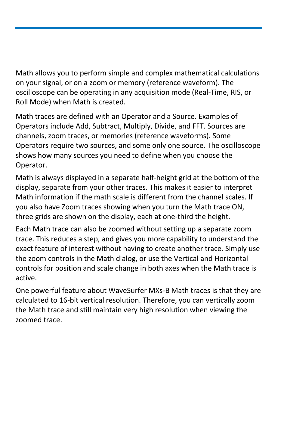 Using the math trace, Overview | Teledyne LeCroy WaveSurfer MXs-B Getting Started Manual User Manual | Page 72 / 126