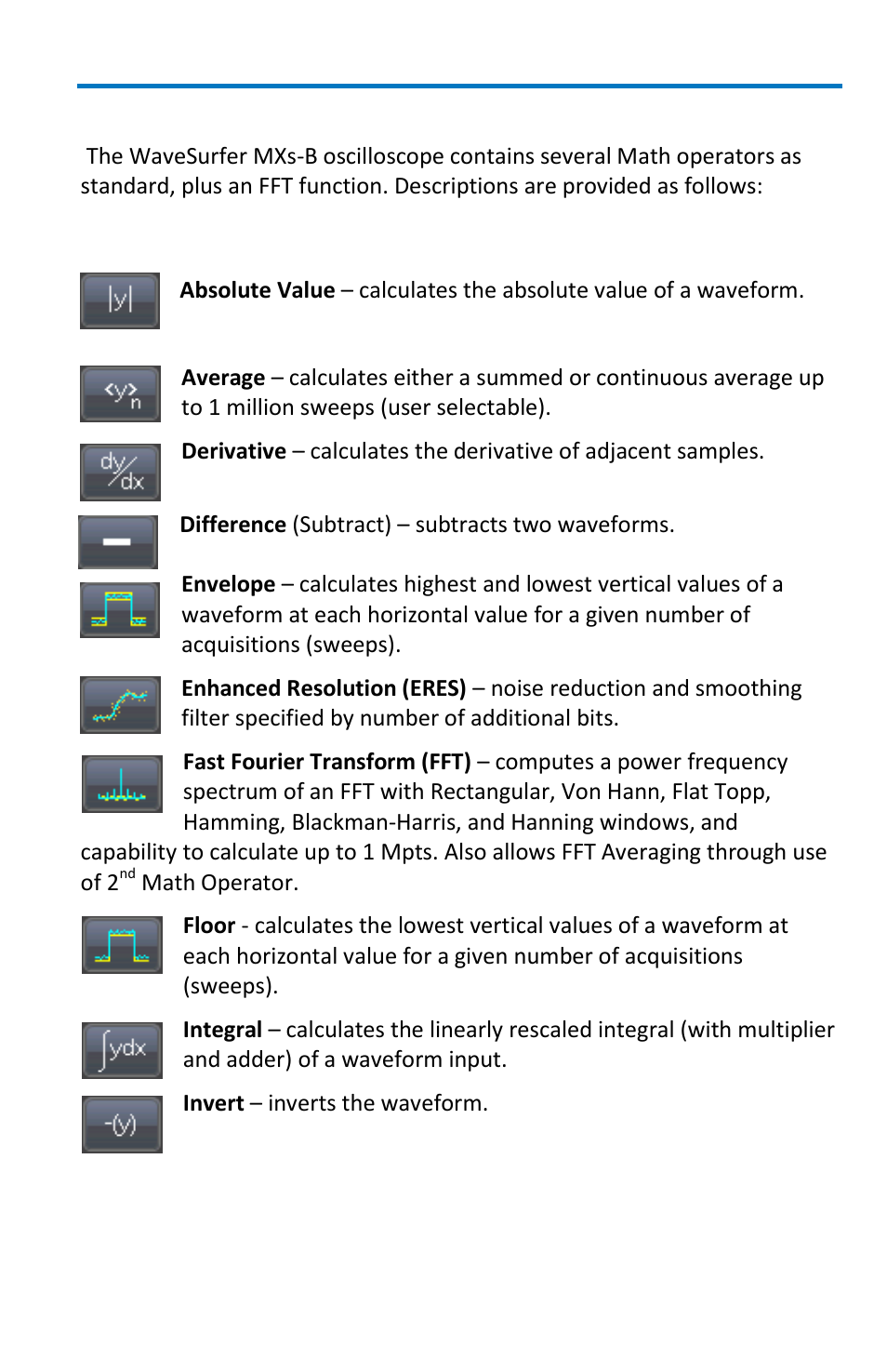 Description of math functions, Standard math | Teledyne LeCroy WaveSurfer MXs-B Getting Started Manual User Manual | Page 73 / 126