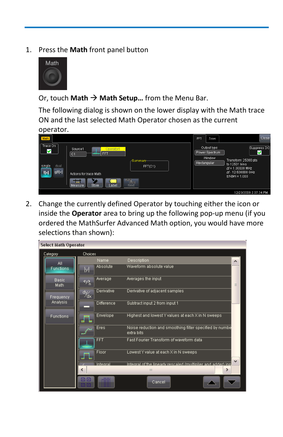 Setting up a math trace | Teledyne LeCroy WaveSurfer MXs-B Getting Started Manual User Manual | Page 75 / 126