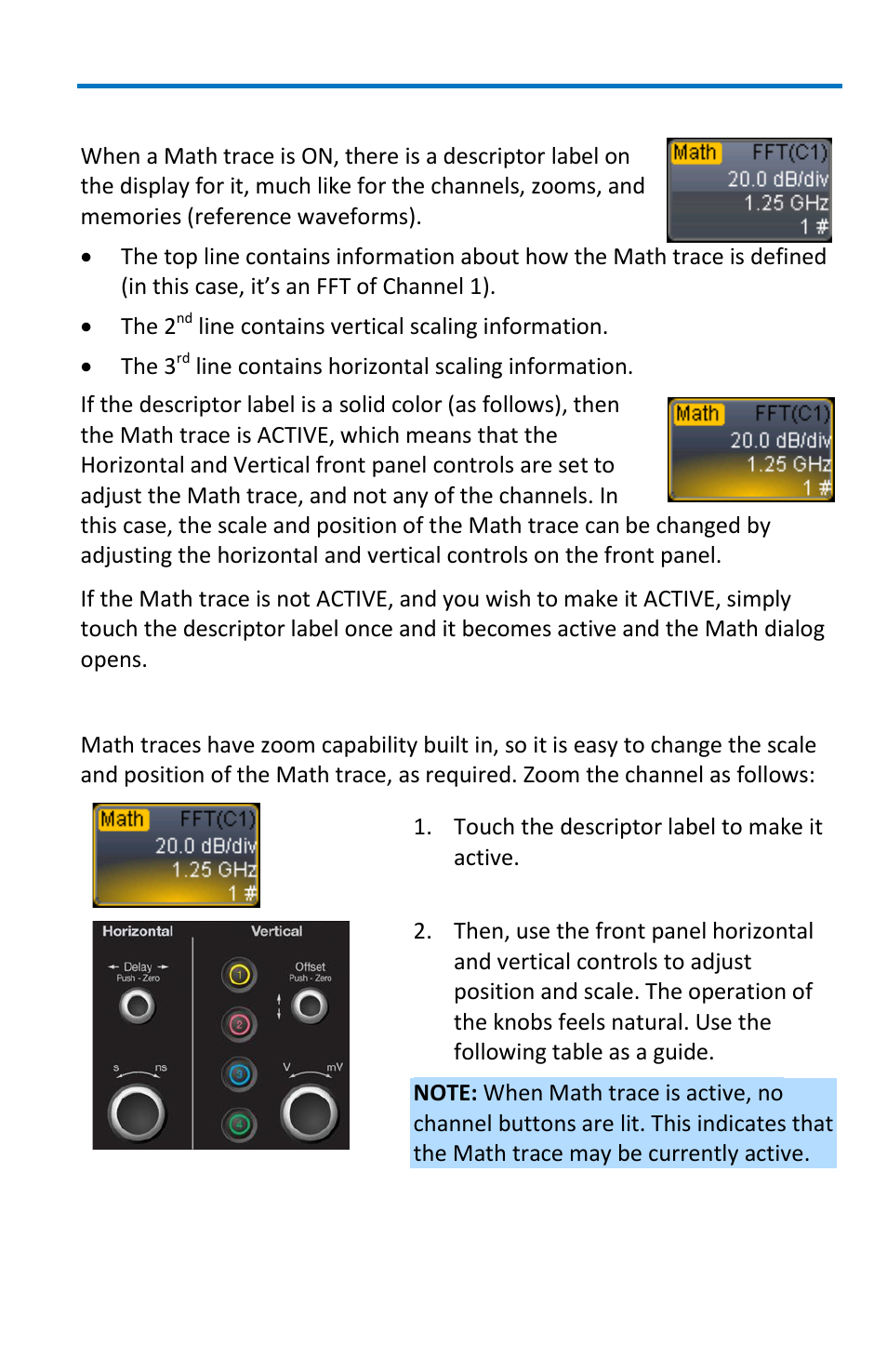 Math descriptor label, Zooming math | Teledyne LeCroy WaveSurfer MXs-B Getting Started Manual User Manual | Page 77 / 126