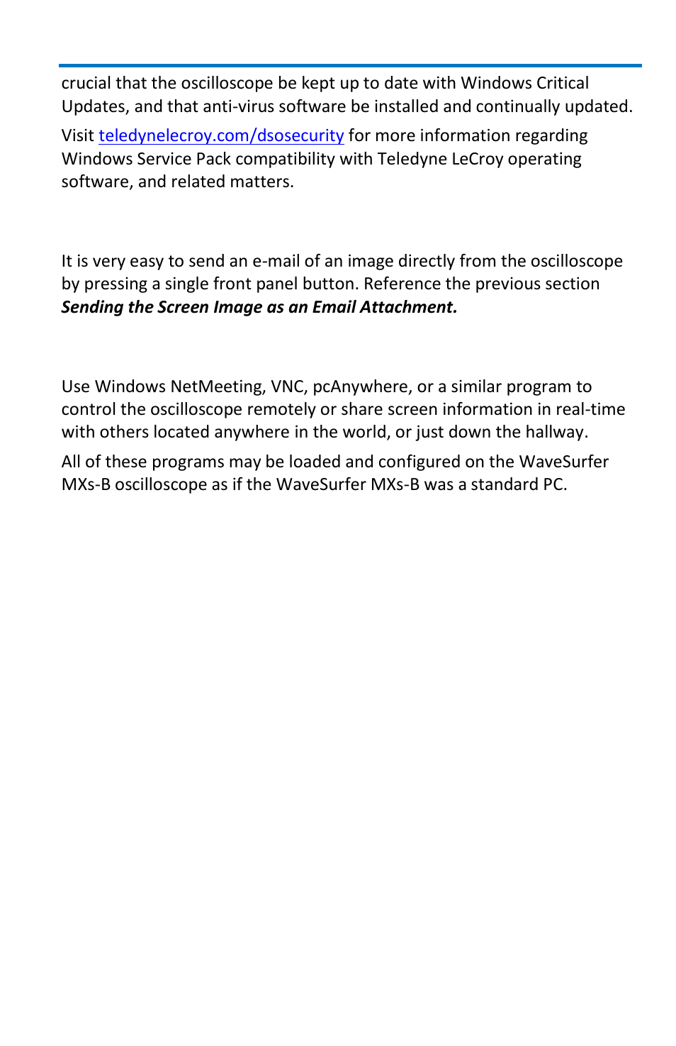 Sending e-mail from the oscilloscope, Controlling and viewing remotely | Teledyne LeCroy WaveSurfer MXs-B Getting Started Manual User Manual | Page 93 / 126