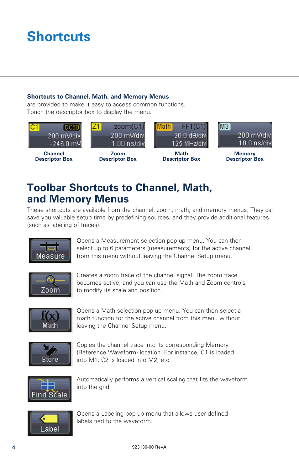 Shortcuts | Teledyne LeCroy WaveSurfer MXs-B Quick Reference Guide User Manual | Page 4 / 16