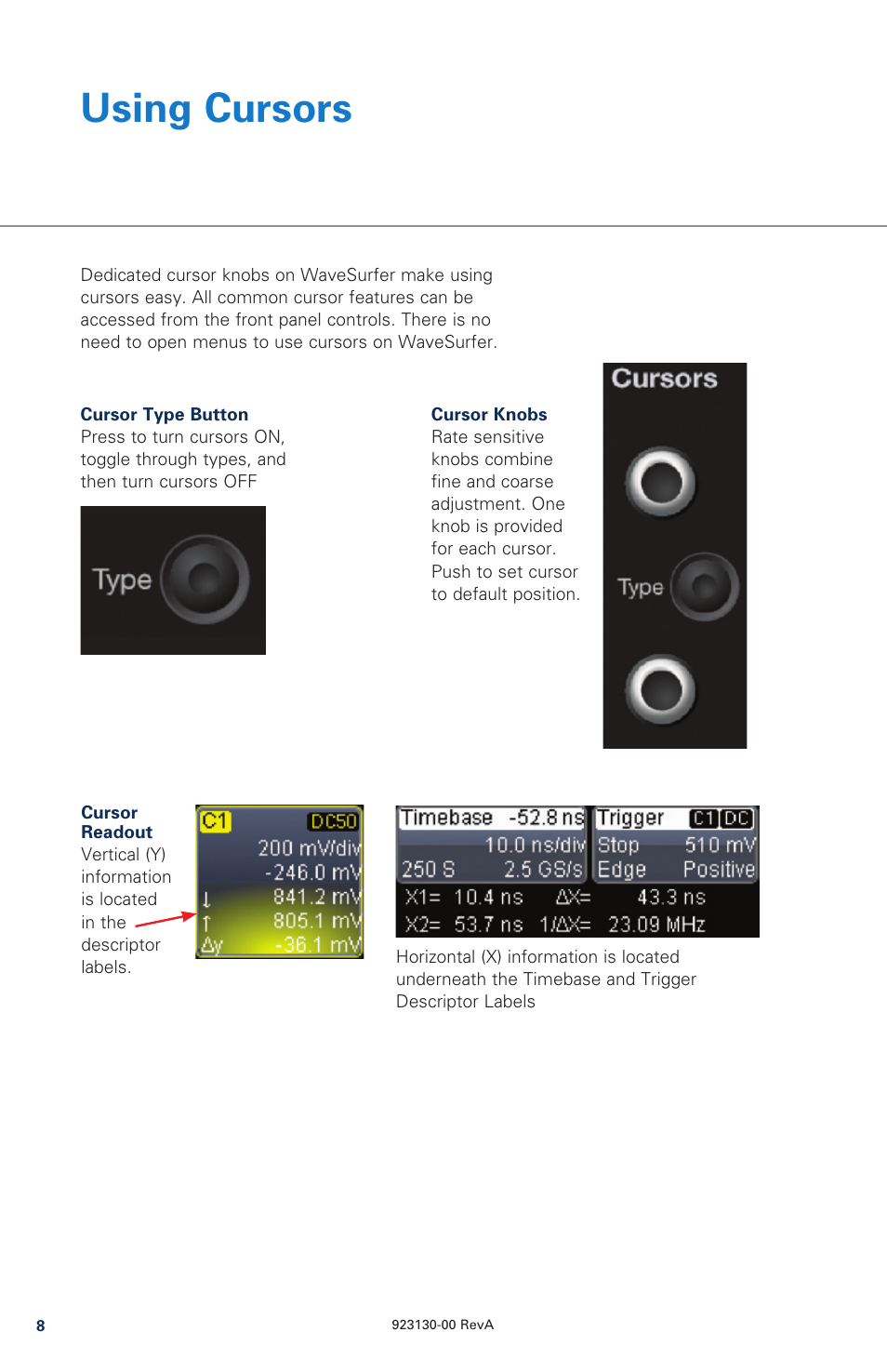 Using cursors | Teledyne LeCroy WaveSurfer MXs-B Quick Reference Guide User Manual | Page 8 / 16