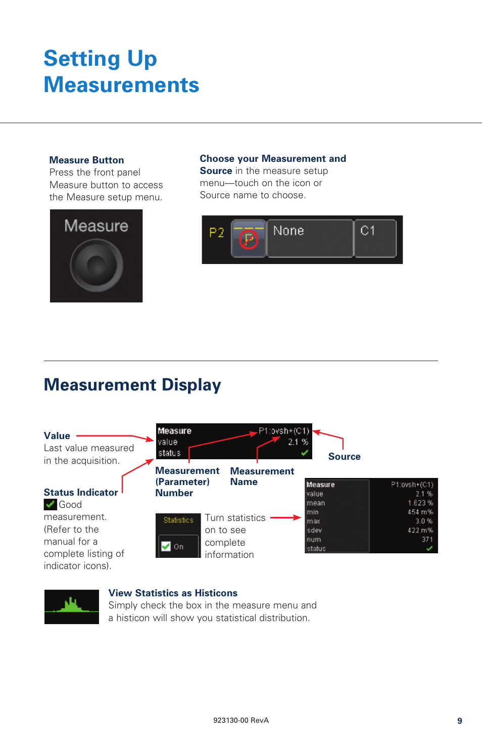 Setting up measurements, Measurement display | Teledyne LeCroy WaveSurfer MXs-B Quick Reference Guide User Manual | Page 9 / 16