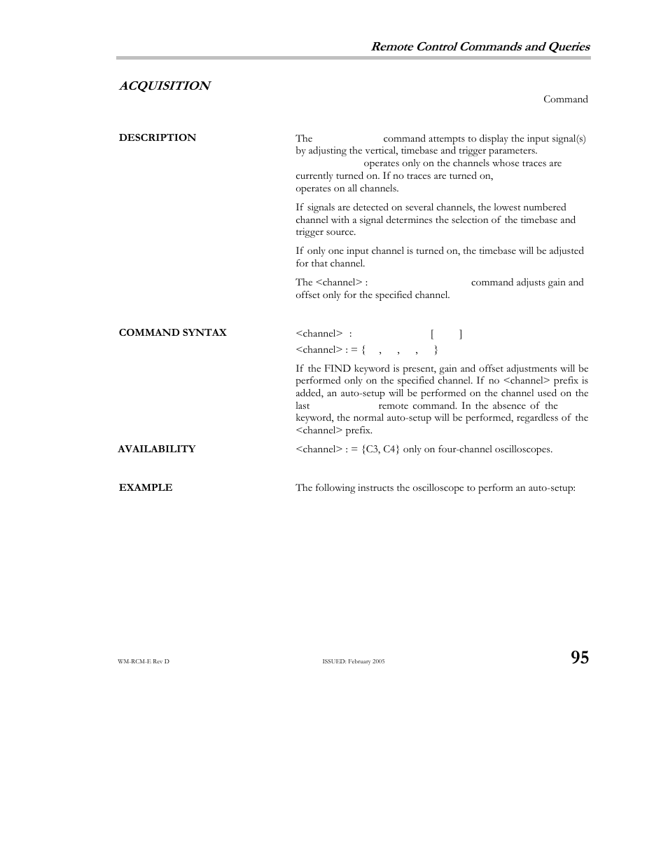 Remote control commands and queries, Acquisition | Teledyne LeCroy X-STREAM OSCILLOSCOPES Remote Control User Manual | Page 101 / 305
