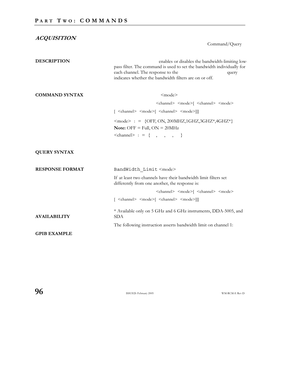 Acquisition | Teledyne LeCroy X-STREAM OSCILLOSCOPES Remote Control User Manual | Page 102 / 305