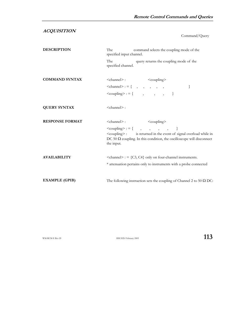 Remote control commands and queries, Acquisition | Teledyne LeCroy X-STREAM OSCILLOSCOPES Remote Control User Manual | Page 119 / 305