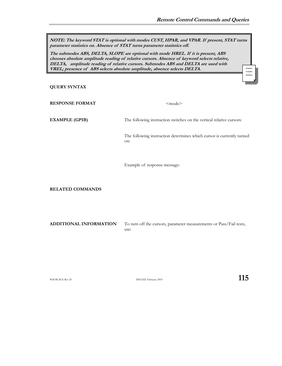 Remote control commands and queries | Teledyne LeCroy X-STREAM OSCILLOSCOPES Remote Control User Manual | Page 121 / 305
