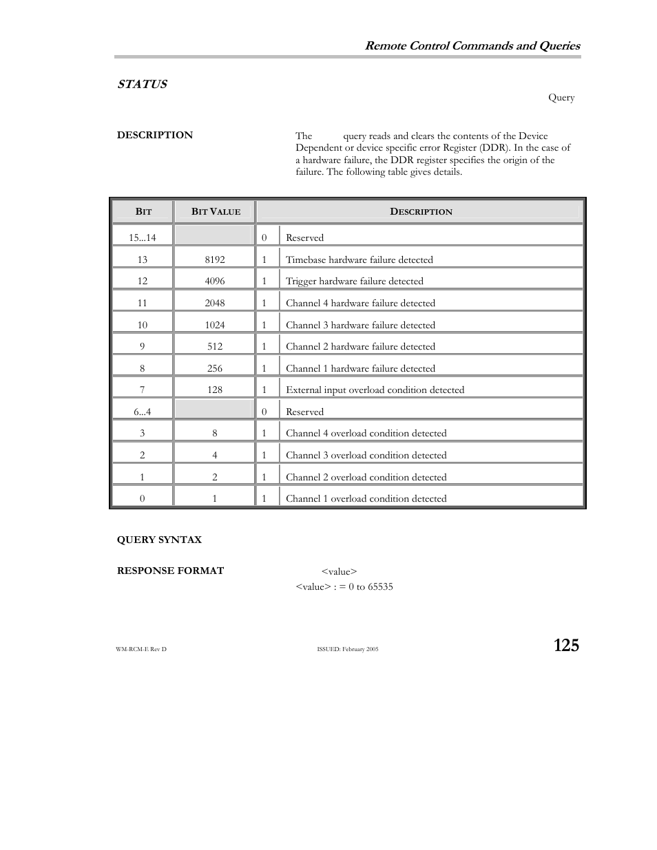 Remote control commands and queries, Status | Teledyne LeCroy X-STREAM OSCILLOSCOPES Remote Control User Manual | Page 131 / 305