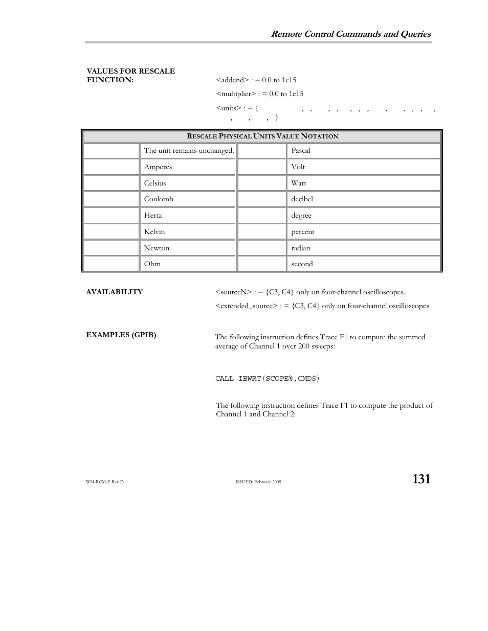 Remote control commands and queries | Teledyne LeCroy X-STREAM OSCILLOSCOPES Remote Control User Manual | Page 137 / 305