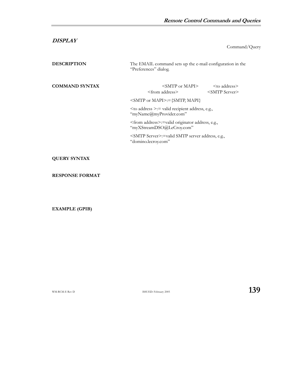 Remote control commands and queries, Display | Teledyne LeCroy X-STREAM OSCILLOSCOPES Remote Control User Manual | Page 145 / 305