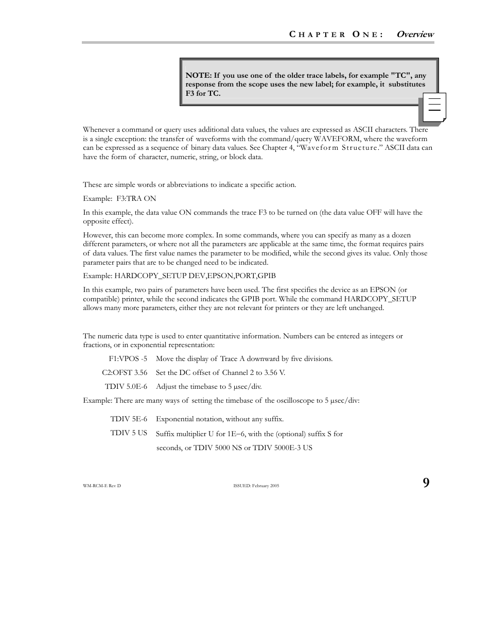 Data character data numeric data, Overview | Teledyne LeCroy X-STREAM OSCILLOSCOPES Remote Control User Manual | Page 15 / 305