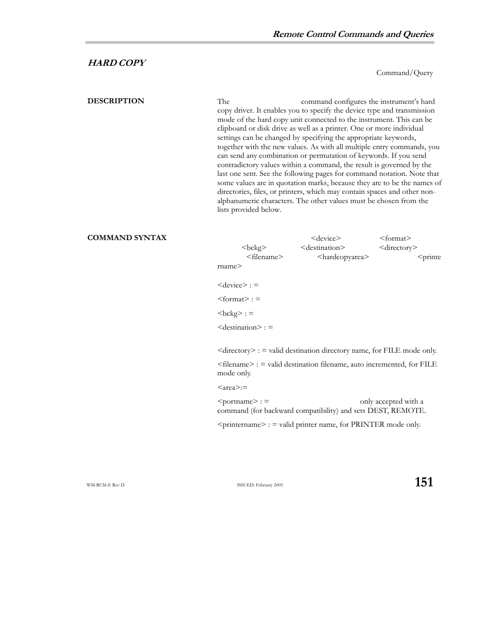 Remote control commands and queries, Hard, Copy | Teledyne LeCroy X-STREAM OSCILLOSCOPES Remote Control User Manual | Page 157 / 305