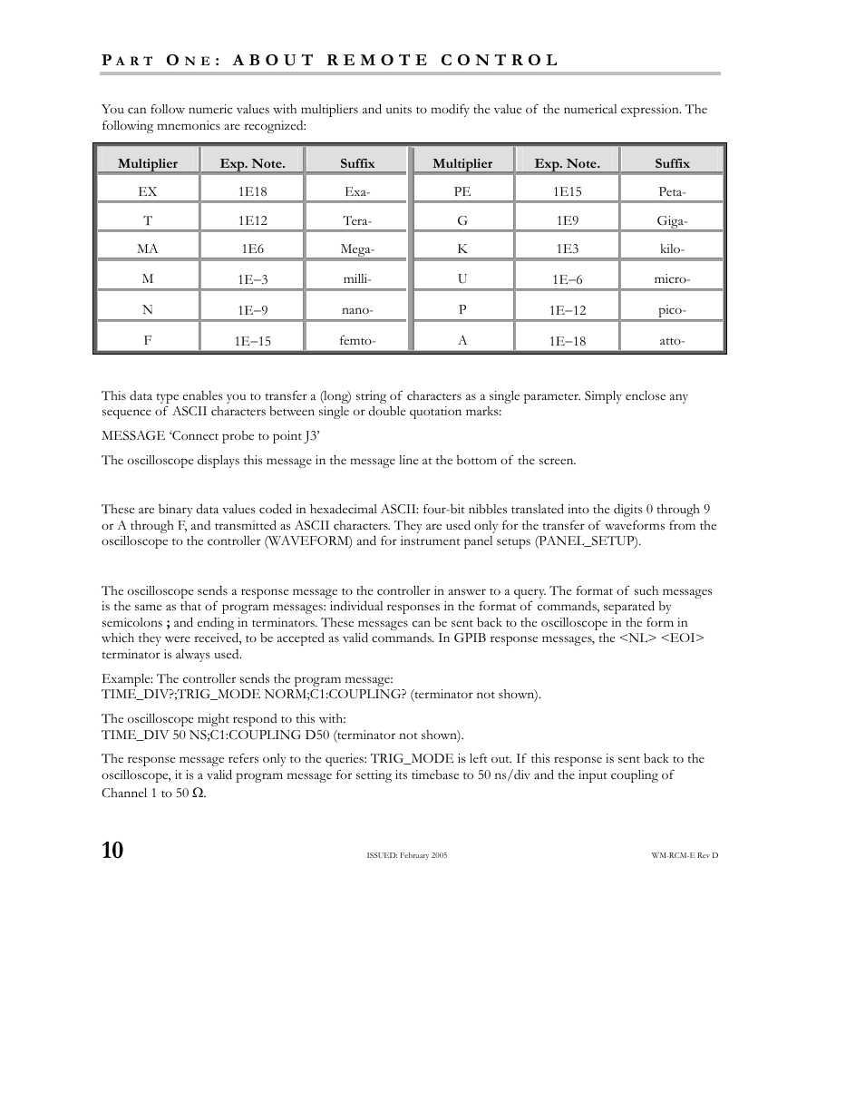String data block data response messages | Teledyne LeCroy X-STREAM OSCILLOSCOPES Remote Control User Manual | Page 16 / 305