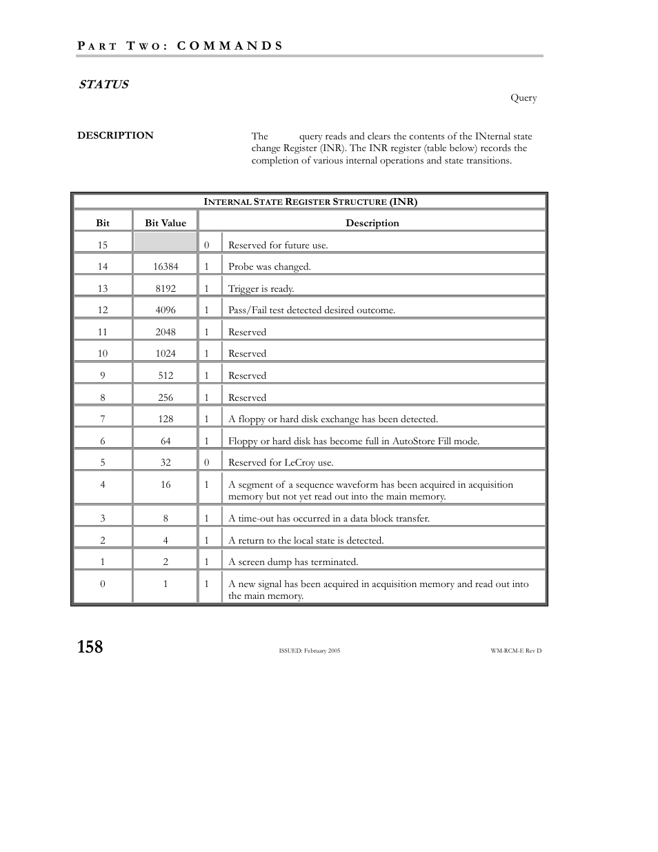 Status | Teledyne LeCroy X-STREAM OSCILLOSCOPES Remote Control User Manual | Page 164 / 305