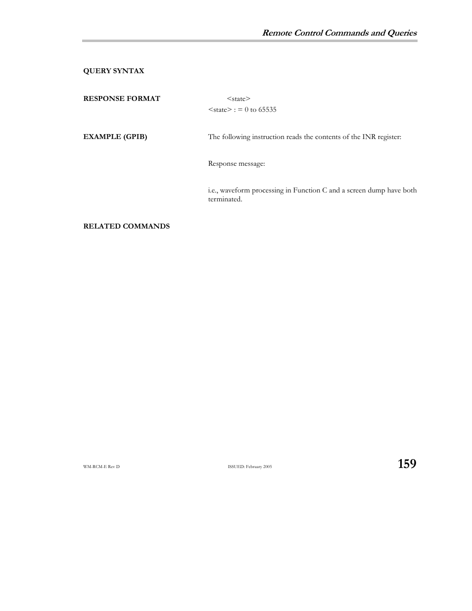 Remote control commands and queries | Teledyne LeCroy X-STREAM OSCILLOSCOPES Remote Control User Manual | Page 165 / 305