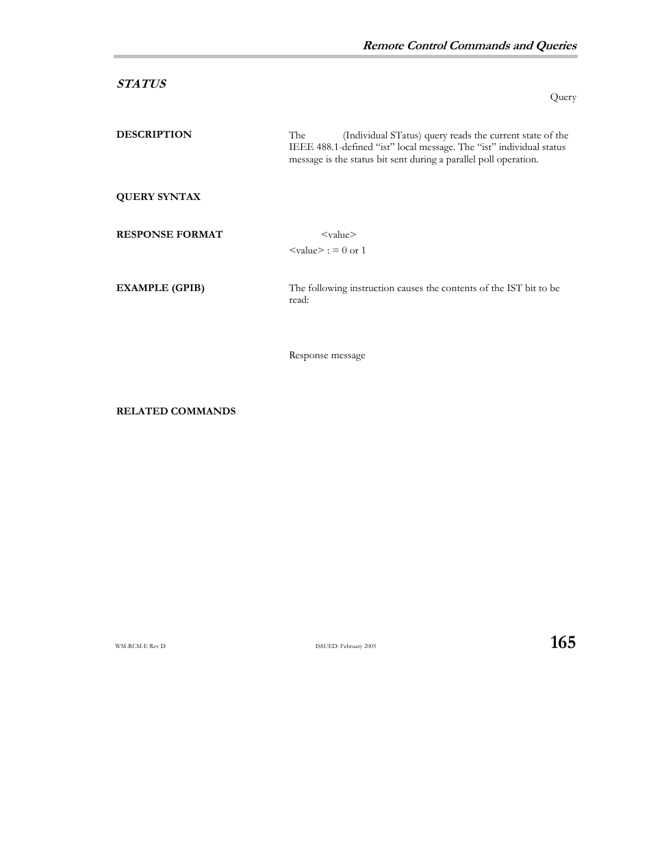Remote control commands and queries, Status | Teledyne LeCroy X-STREAM OSCILLOSCOPES Remote Control User Manual | Page 171 / 305