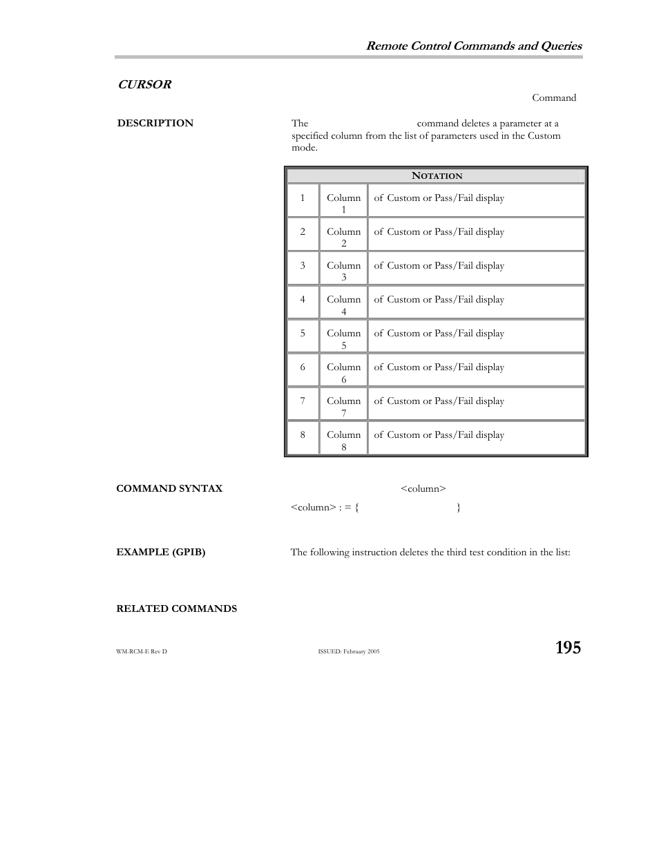Remote control commands and queries, Cursor | Teledyne LeCroy X-STREAM OSCILLOSCOPES Remote Control User Manual | Page 201 / 305