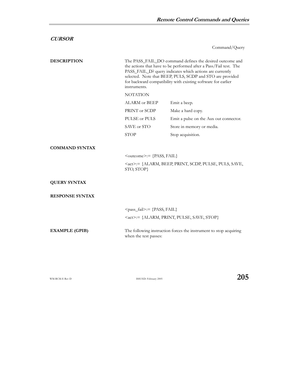 Remote control commands and queries, Cursor | Teledyne LeCroy X-STREAM OSCILLOSCOPES Remote Control User Manual | Page 211 / 305