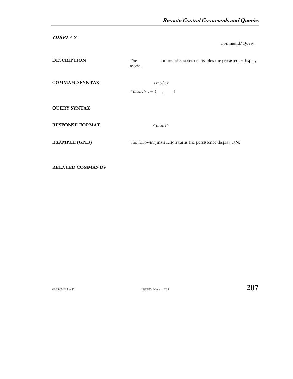 Remote control commands and queries, Display | Teledyne LeCroy X-STREAM OSCILLOSCOPES Remote Control User Manual | Page 213 / 305