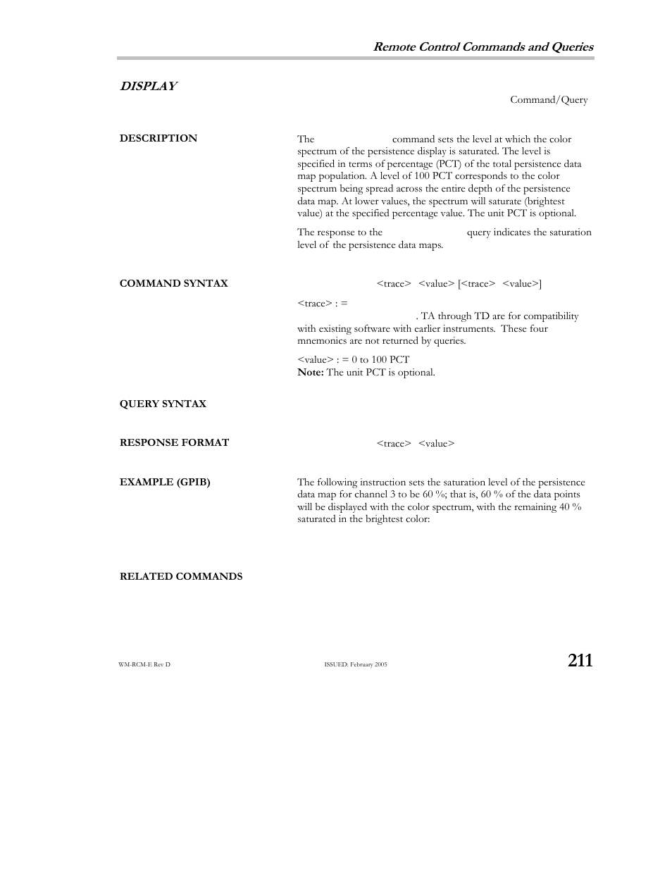Remote control commands and queries, Display | Teledyne LeCroy X-STREAM OSCILLOSCOPES Remote Control User Manual | Page 217 / 305