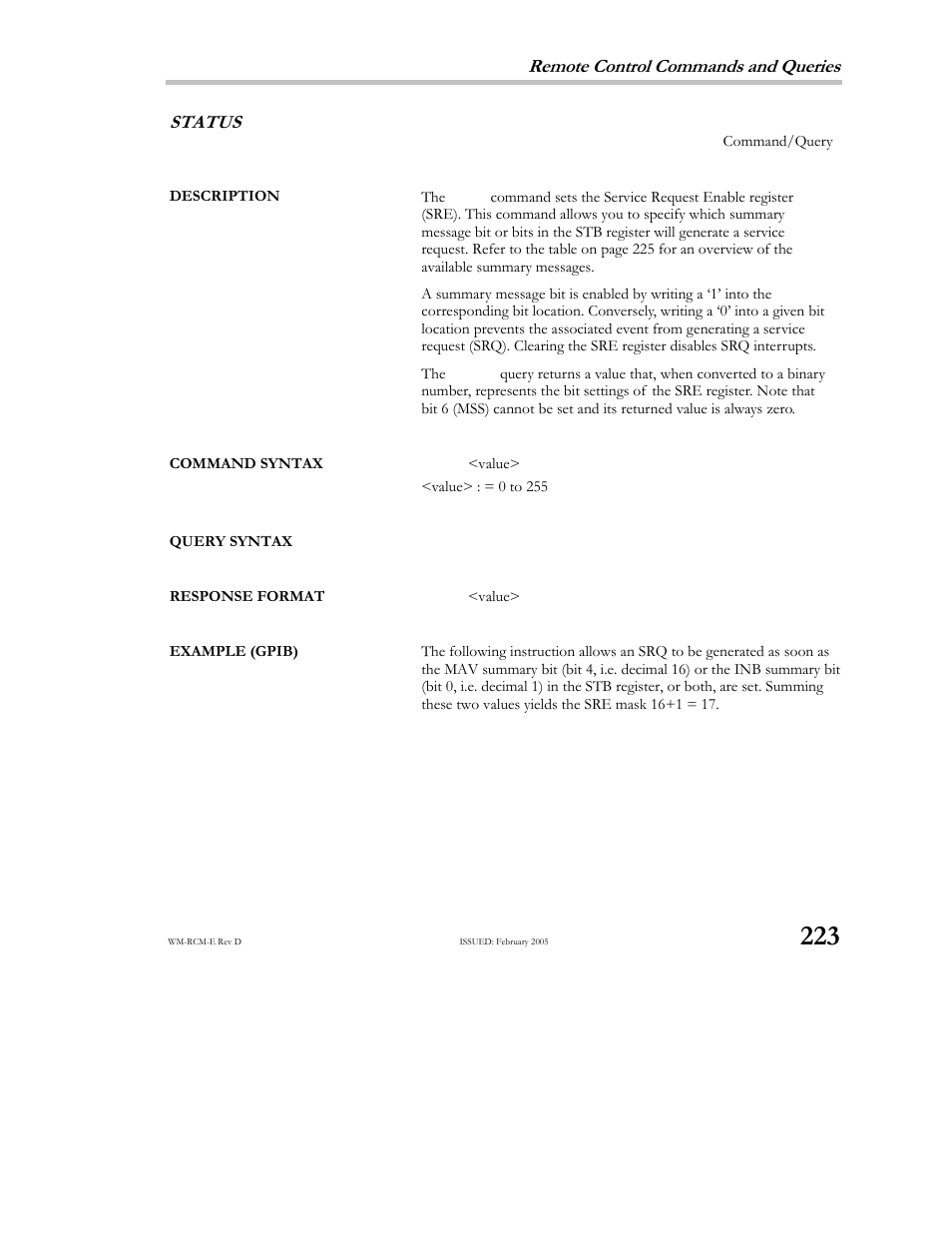 Remote control commands and queries, Status | Teledyne LeCroy X-STREAM OSCILLOSCOPES Remote Control User Manual | Page 229 / 305