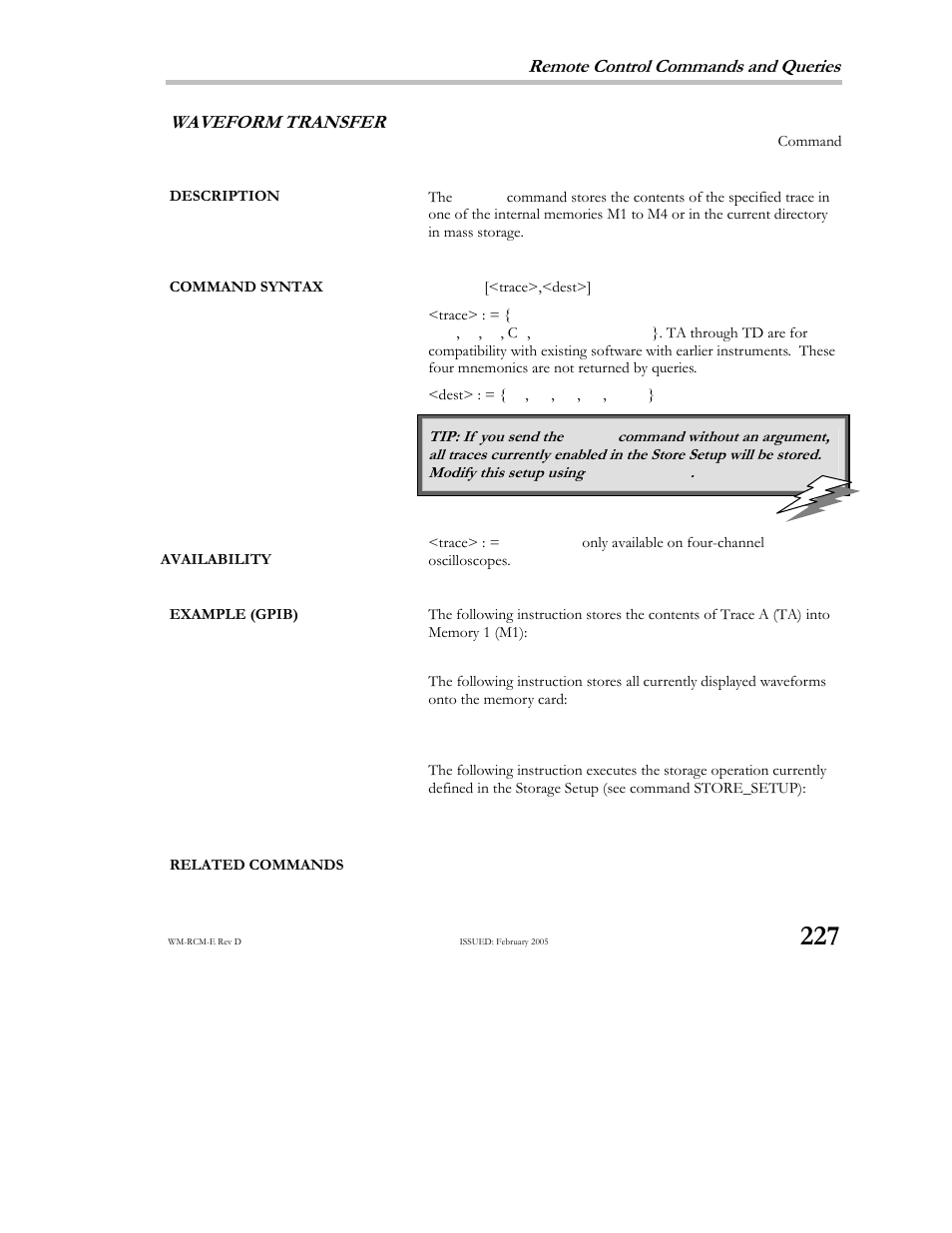 Remote control commands and queries, Waveform, Transfer | Teledyne LeCroy X-STREAM OSCILLOSCOPES Remote Control User Manual | Page 233 / 305