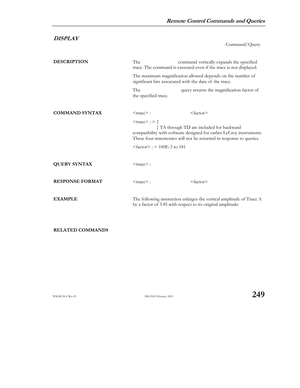 Remote control commands and queries, Display | Teledyne LeCroy X-STREAM OSCILLOSCOPES Remote Control User Manual | Page 255 / 305