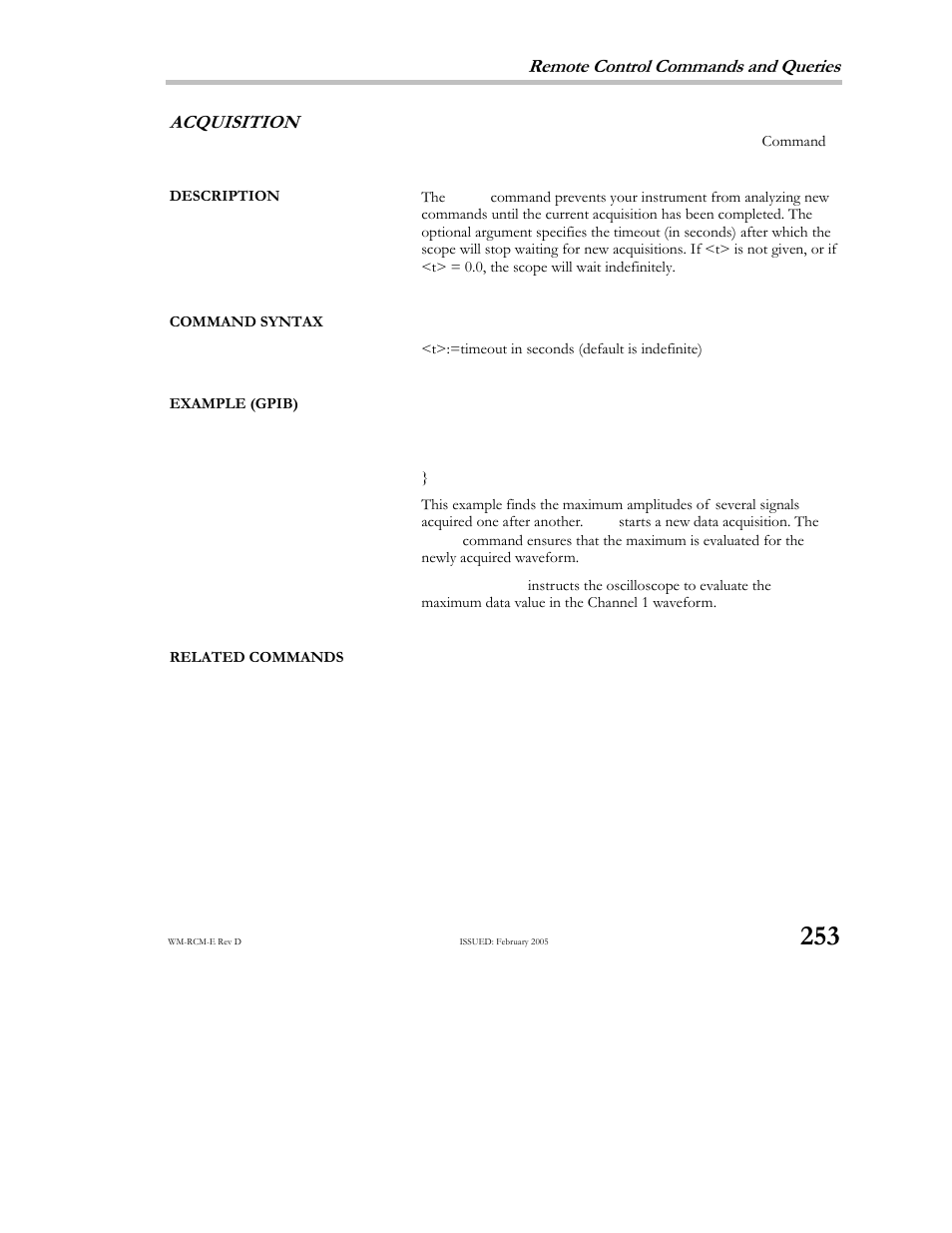 Remote control commands and queries, Acquisition | Teledyne LeCroy X-STREAM OSCILLOSCOPES Remote Control User Manual | Page 259 / 305