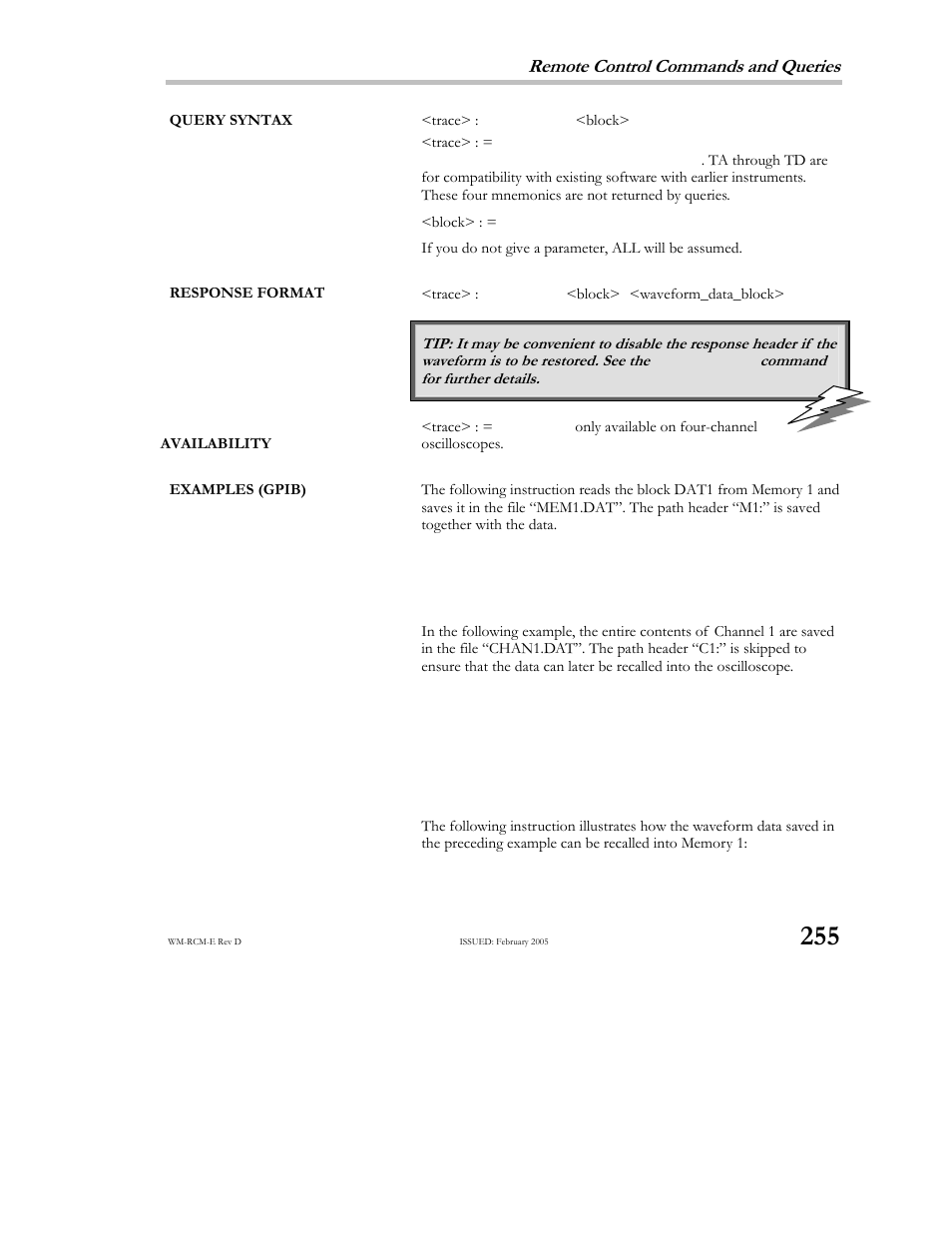 Remote control commands and queries | Teledyne LeCroy X-STREAM OSCILLOSCOPES Remote Control User Manual | Page 261 / 305