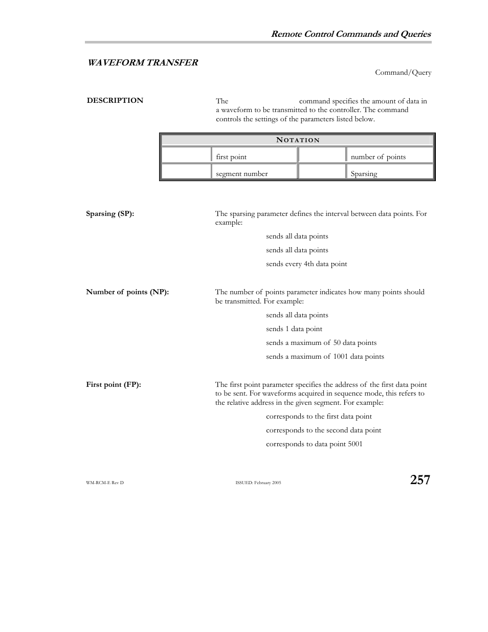 Remote control commands and queries, Waveform, Transfer | Teledyne LeCroy X-STREAM OSCILLOSCOPES Remote Control User Manual | Page 263 / 305