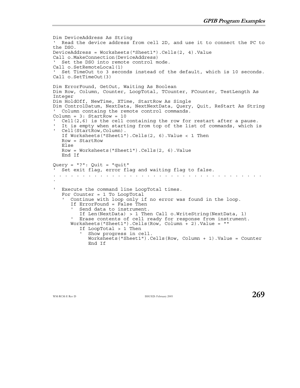 Gpib program examples | Teledyne LeCroy X-STREAM OSCILLOSCOPES Remote Control User Manual | Page 275 / 305