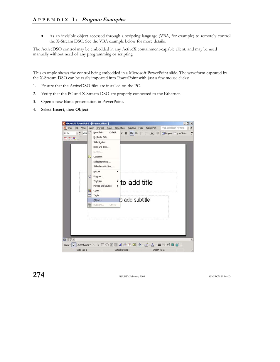 Example using powerpoint 97 | Teledyne LeCroy X-STREAM OSCILLOSCOPES Remote Control User Manual | Page 280 / 305