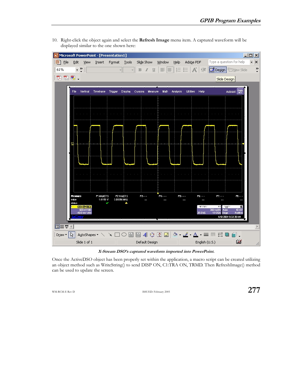 Gpib program examples | Teledyne LeCroy X-STREAM OSCILLOSCOPES Remote Control User Manual | Page 283 / 305