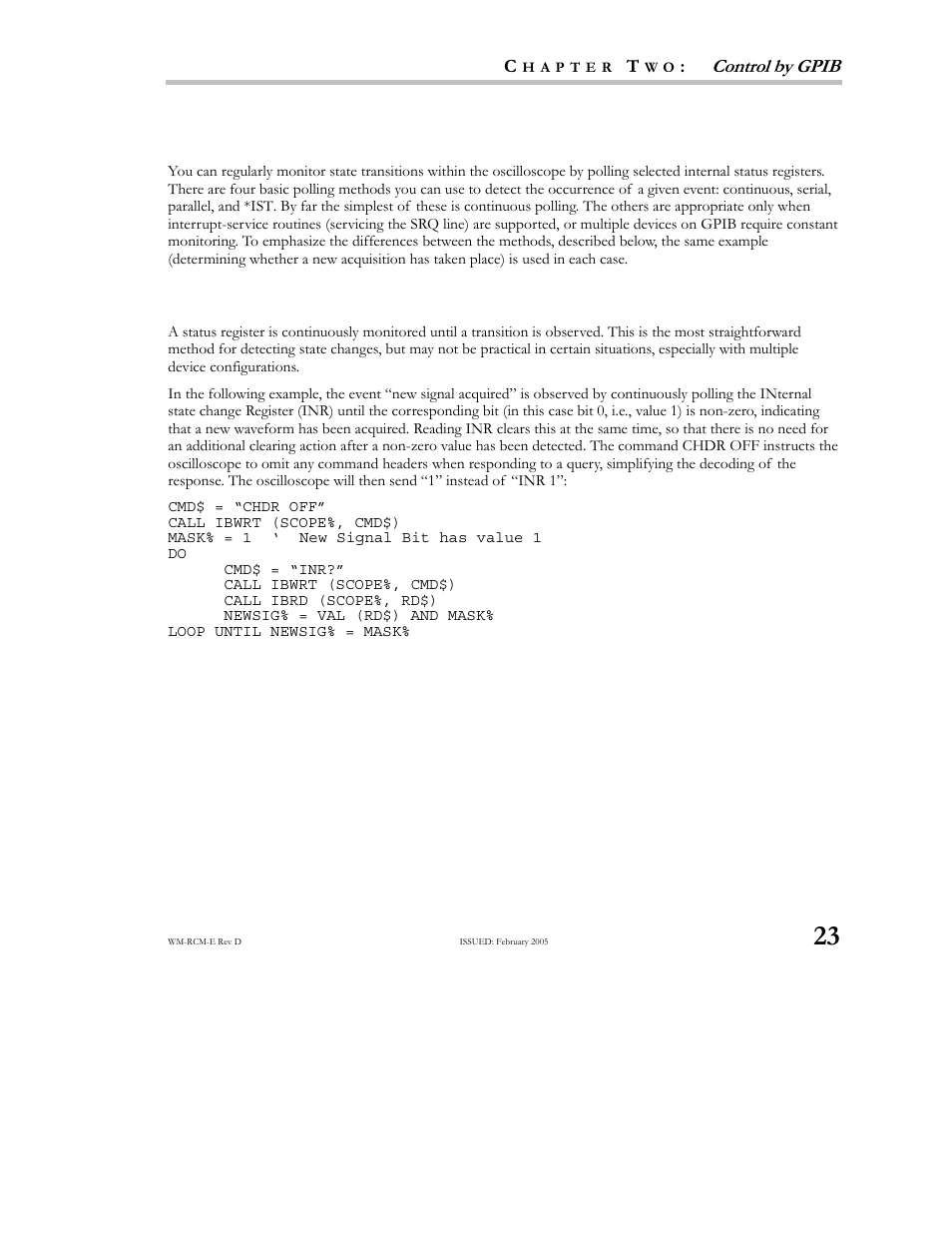 Take instrument polls, Do continuous polling, 23 take instrument polls | Teledyne LeCroy X-STREAM OSCILLOSCOPES Remote Control User Manual | Page 29 / 305
