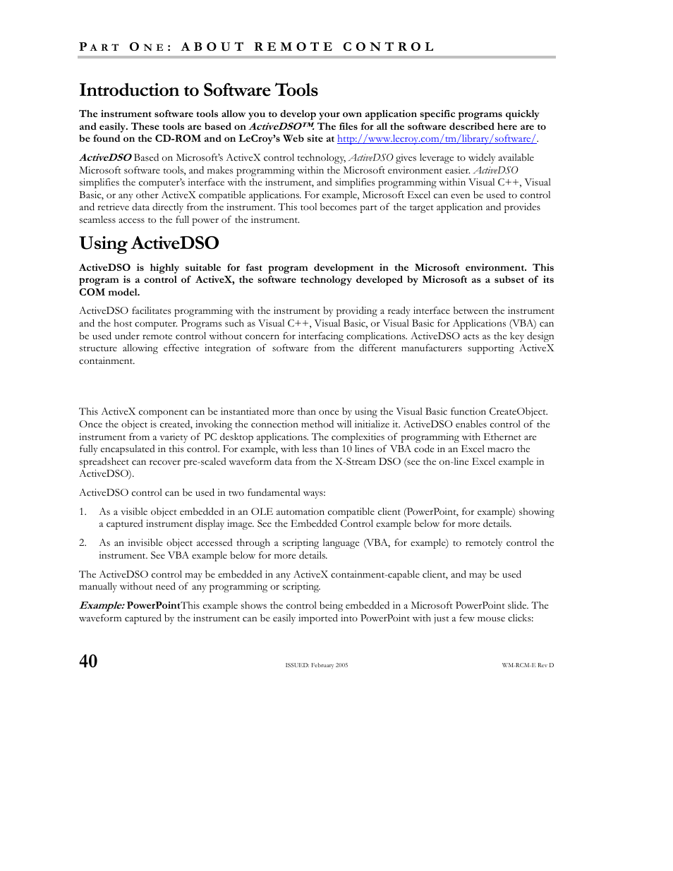 Introduction to software tools using activedso, Control instantiation, Introduction to software tools | Using activedso | Teledyne LeCroy X-STREAM OSCILLOSCOPES Remote Control User Manual | Page 46 / 305