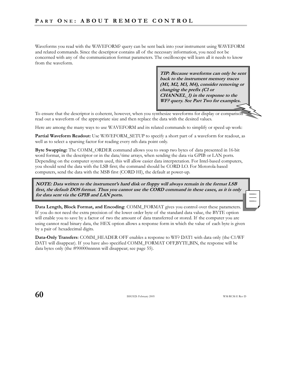 Use the waveform command | Teledyne LeCroy X-STREAM OSCILLOSCOPES Remote Control User Manual | Page 66 / 305