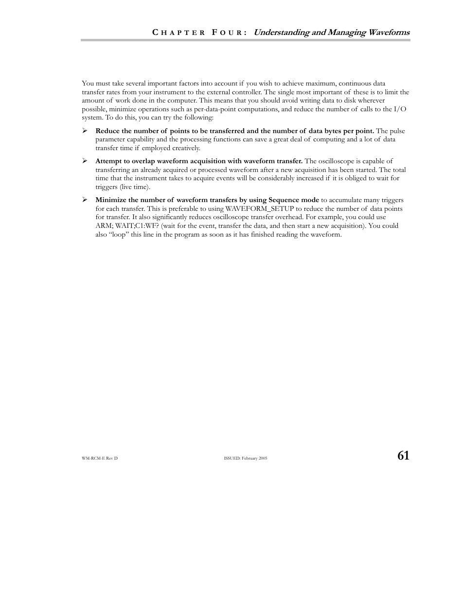 Transfer waveforms at high speed, 61 transfer waveforms at high speed | Teledyne LeCroy X-STREAM OSCILLOSCOPES Remote Control User Manual | Page 67 / 305