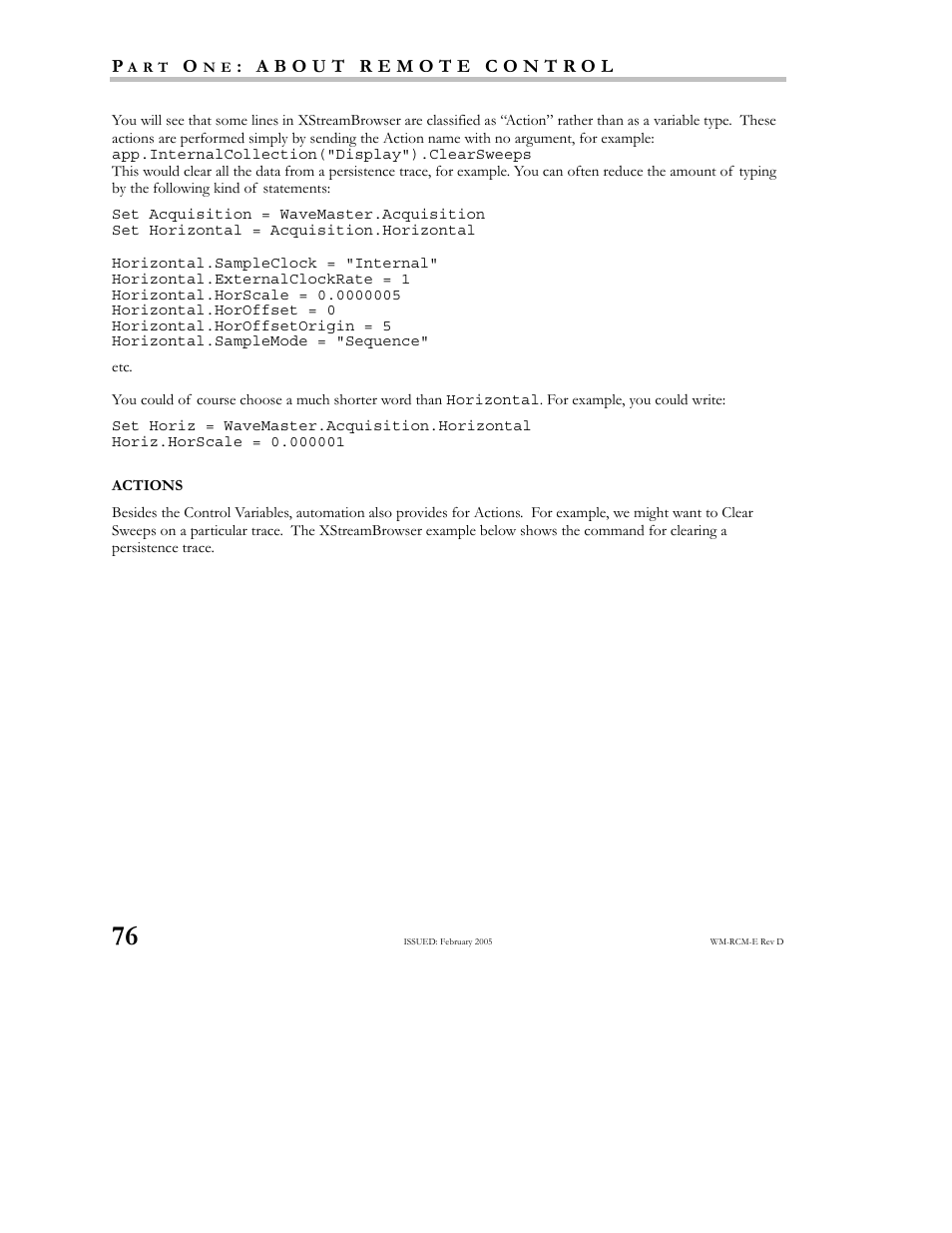 Actions | Teledyne LeCroy X-STREAM OSCILLOSCOPES Remote Control User Manual | Page 82 / 305