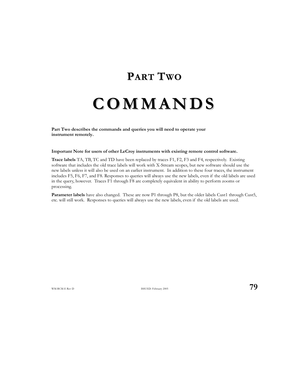 Part two: commands | Teledyne LeCroy X-STREAM OSCILLOSCOPES Remote Control User Manual | Page 85 / 305