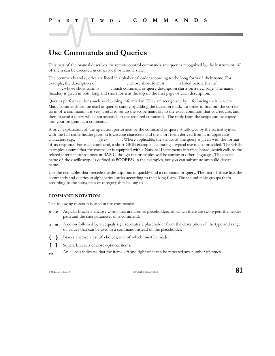Use commands and queries, Command notation | Teledyne LeCroy X-STREAM OSCILLOSCOPES Remote Control User Manual | Page 87 / 305