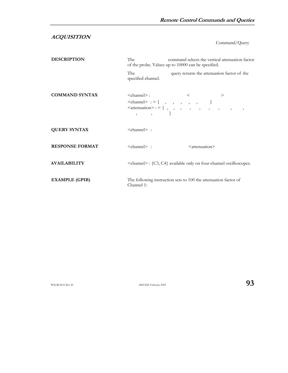 Remote control commands and queries, Acquisition | Teledyne LeCroy X-STREAM OSCILLOSCOPES Remote Control User Manual | Page 99 / 305