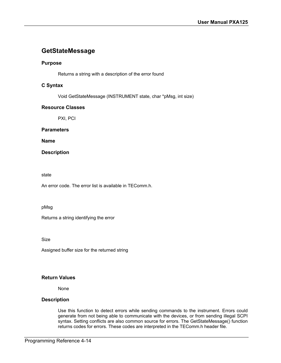 Getstatemessage | Teledyne LeCroy PXA125 User Manual | Page 132 / 219