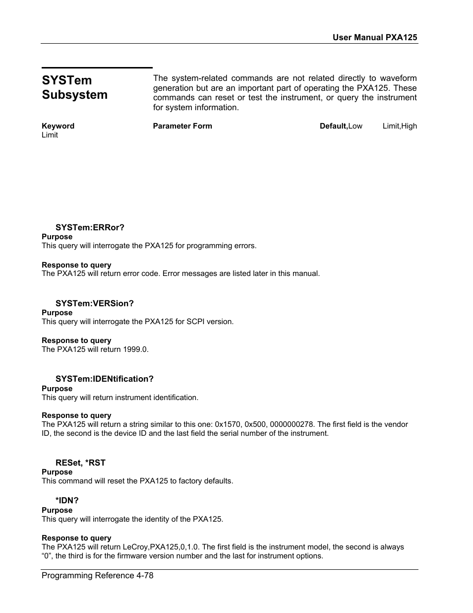 System subsystem | Teledyne LeCroy PXA125 User Manual | Page 196 / 219