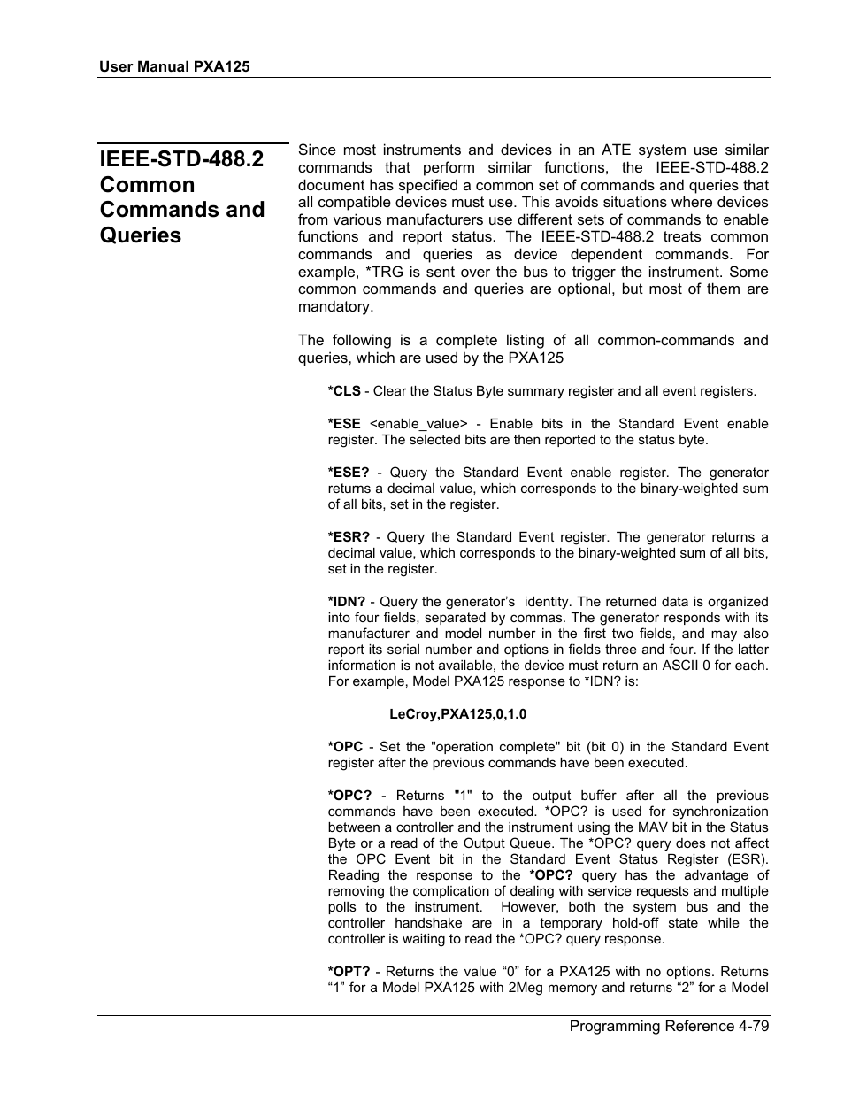 Ieee-std-488.2 common commands and queries | Teledyne LeCroy PXA125 User Manual | Page 197 / 219