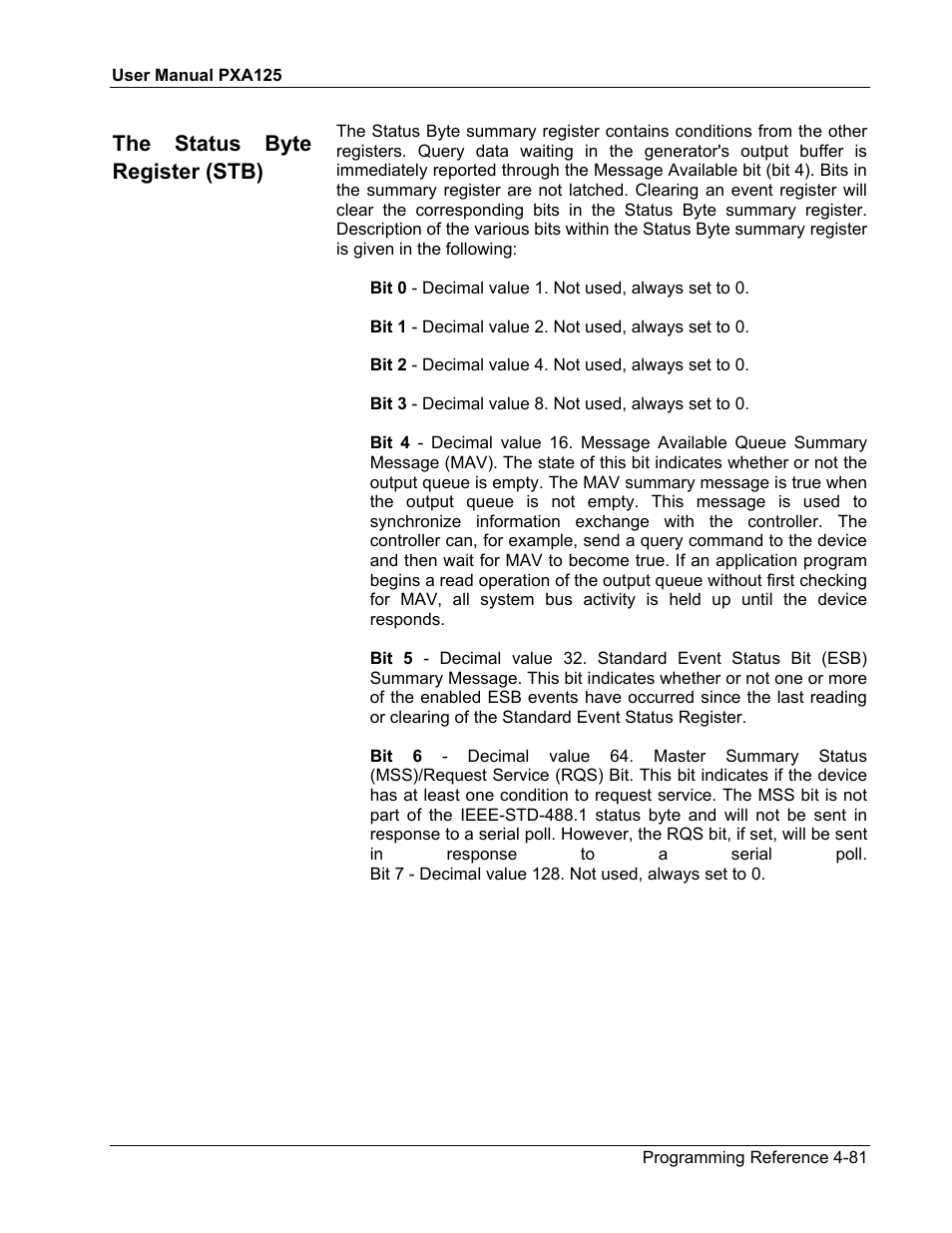 The status byte register (stb) | Teledyne LeCroy PXA125 User Manual | Page 199 / 219